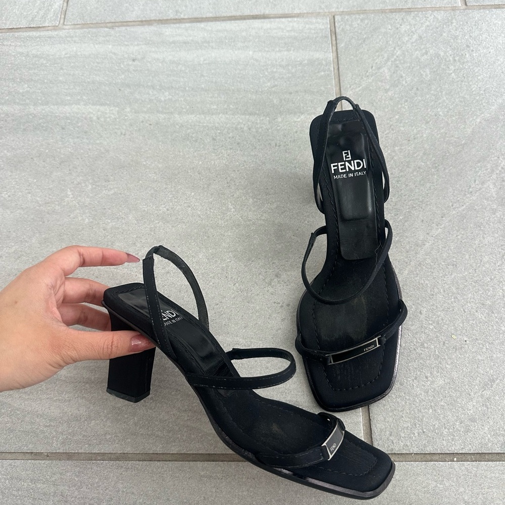Vintage Fendi Black Strappy Block Heel Sandals